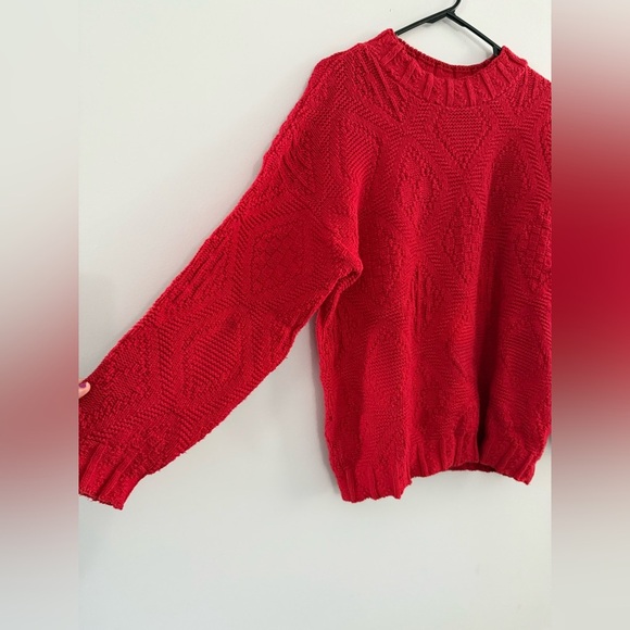 VTG American Attitudes Cable Knit Sweater Chunky Red Size S - Picture 3 of 7
